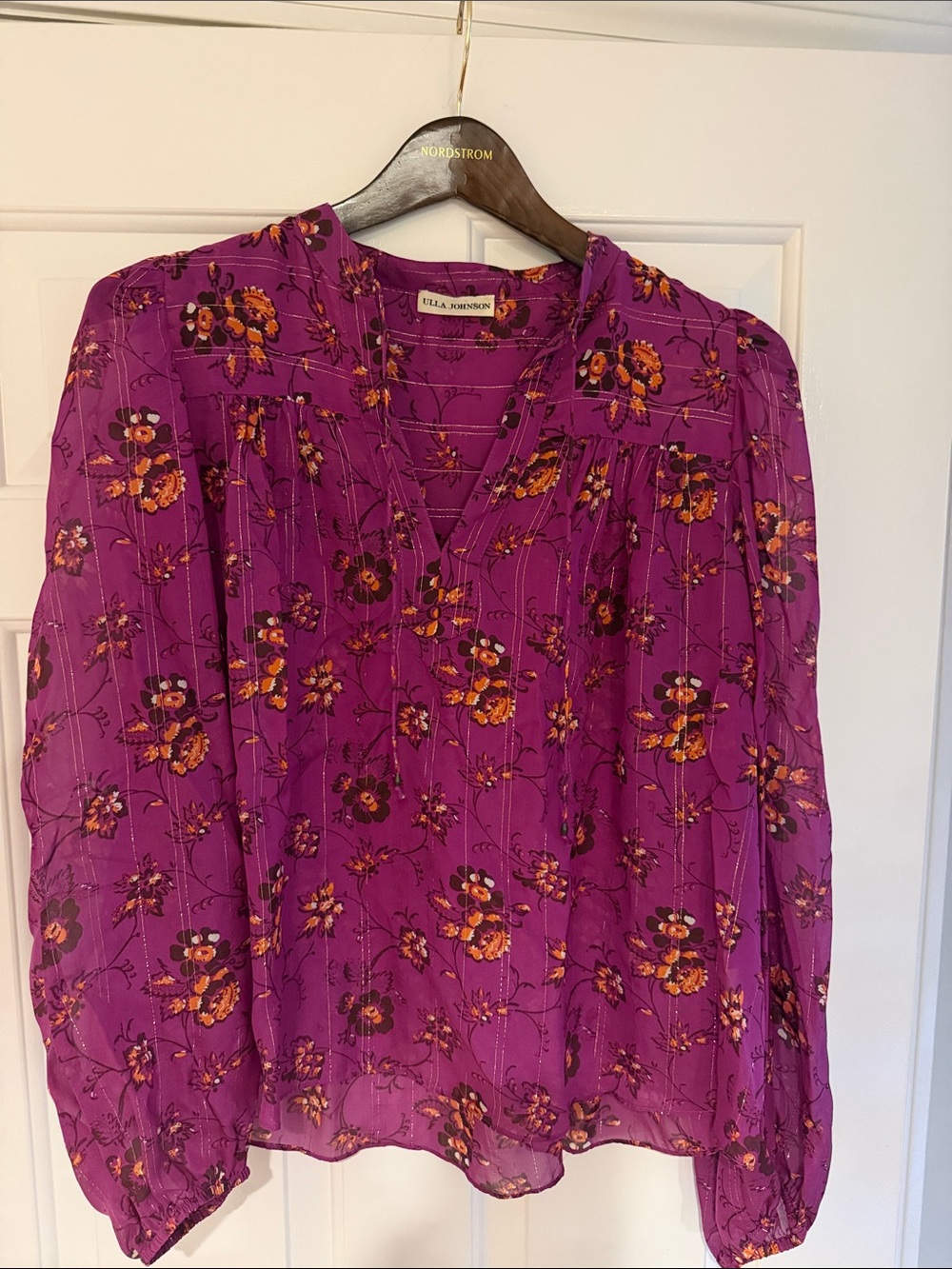 Ulla Johnson plum floral V-neck blouse